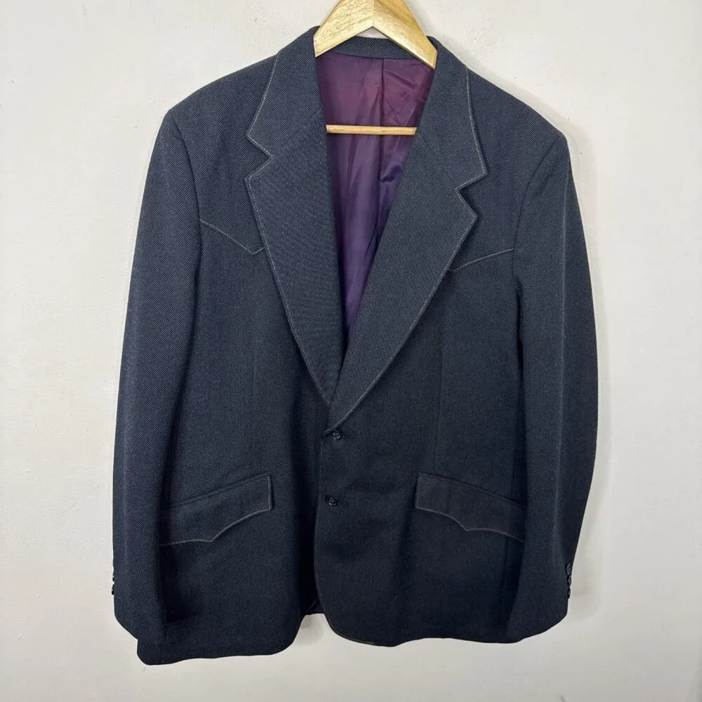 Vintage Lee Western Men 48L Tall Dark Blue Blazer Sports Coat USA